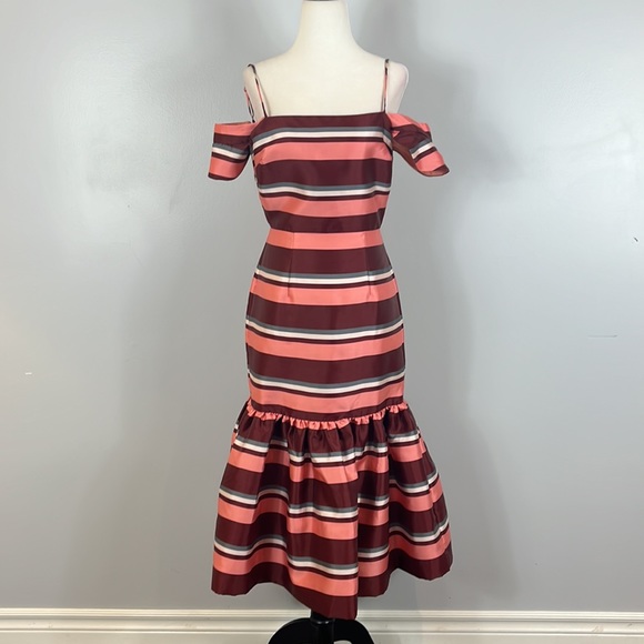 ASOS Pink, Dark Mauve, White & Grey Striped Ruffle Dress - Picture 6 of 16